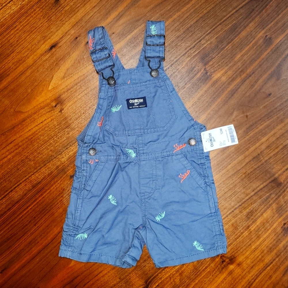 NWT Oshkosh Dinosaur Blue Overalls 12mo